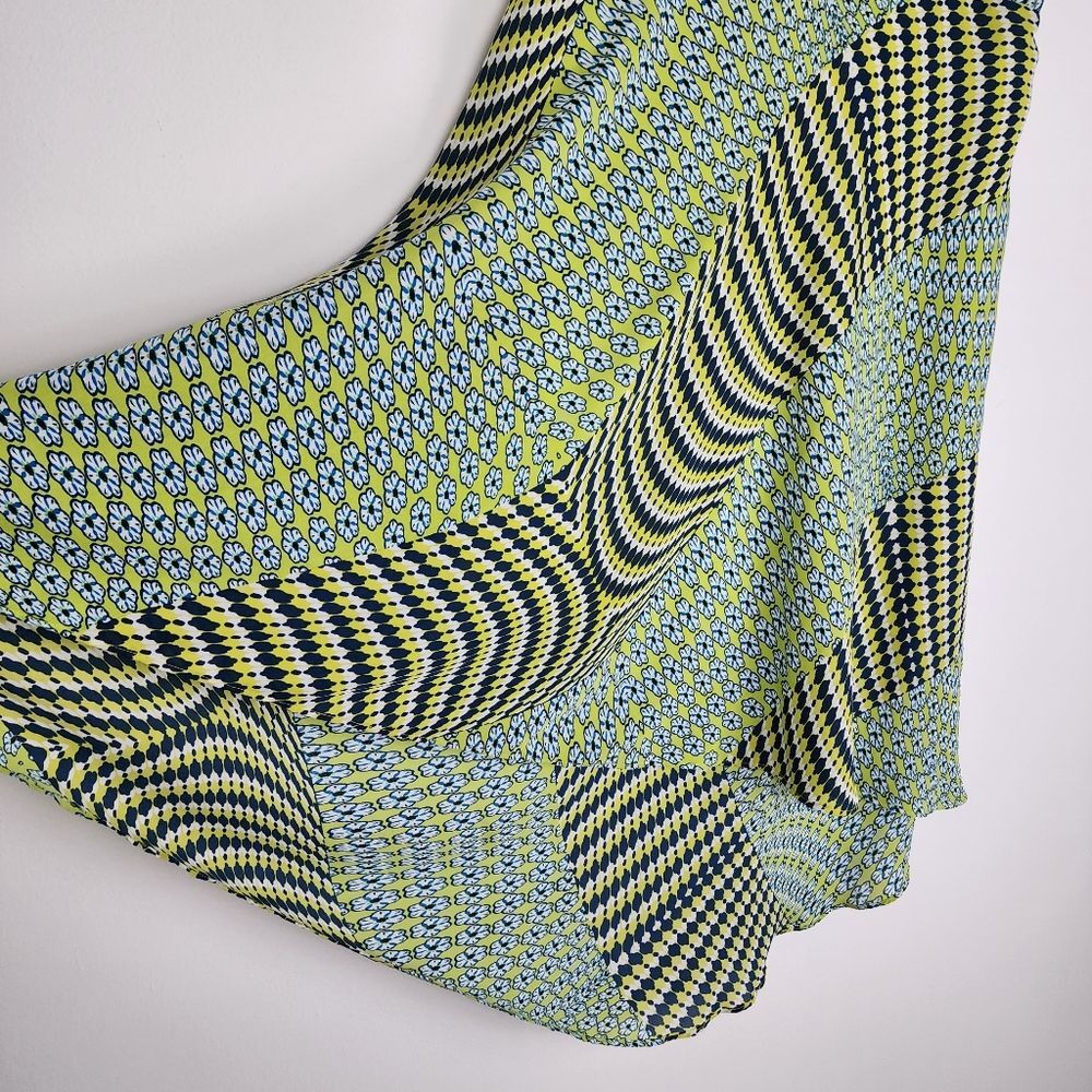 Laundry By Shelli Segal Flowy Skirt Midi Skirt High-low Green Blue Size 12 - Picture 14 of 14